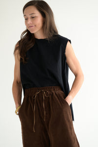 Round Neck Sleeveless Top in Black Cotton Flannel