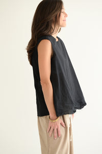 Round V-Neck Sleeveless top in Black