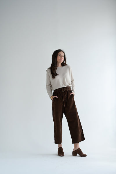 Wide & Short Trousers Velvet in Coffee