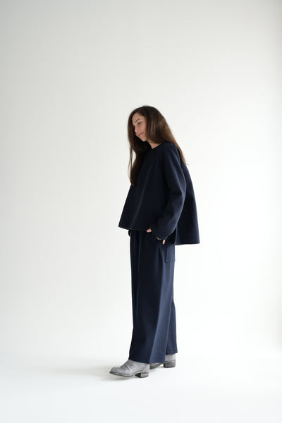 Geneva Wide Leg Pants in Navy Wool