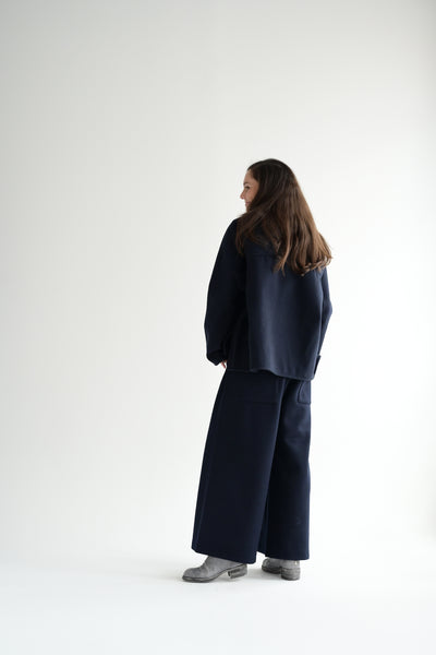 Geneva Wide Leg Pants in Navy Wool