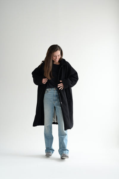 Bib Blobby Cashmere Coat in Black