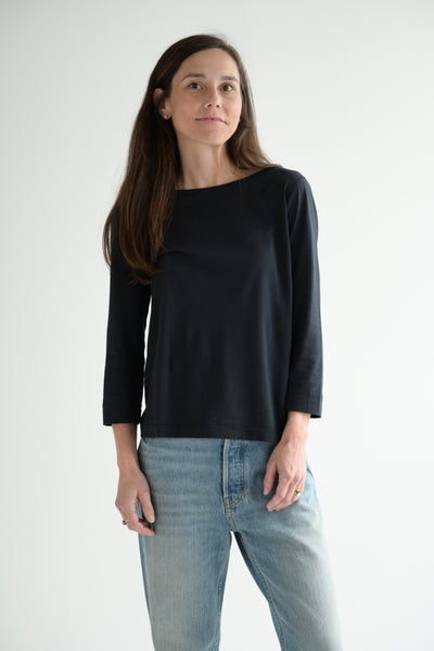 Boatneck 3/4 Sleeve Tee in Indigo