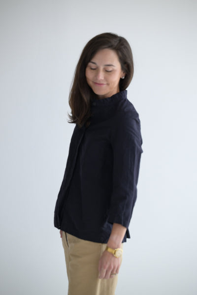 Ada Shirt in Black Cotton Linen