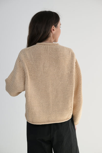 Round Neck Cardigan in Nude