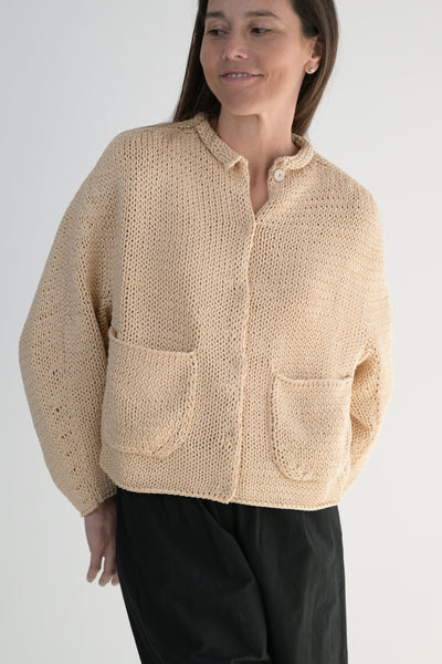 Round Neck Cardigan in Nude