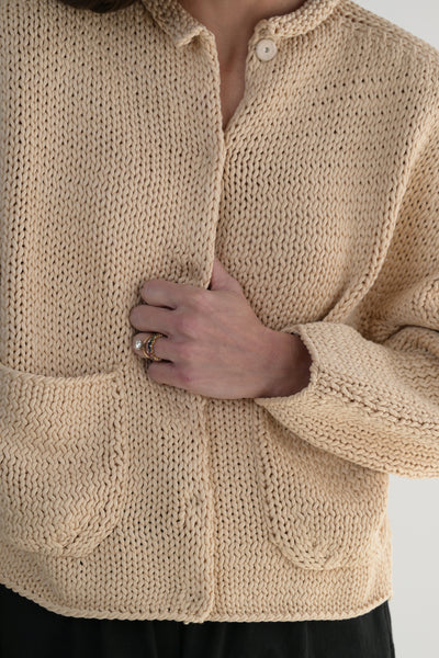 Round Neck Cardigan in Nude