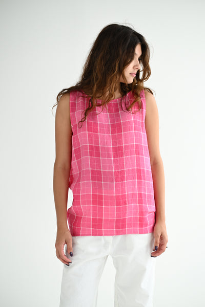 Tank in Raspberry Plaid Linen