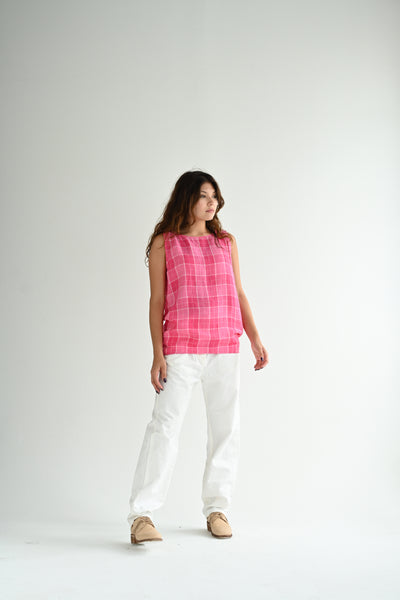Tank in Raspberry Plaid Linen