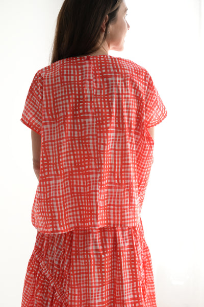 Poet Top in Painted Check Jam