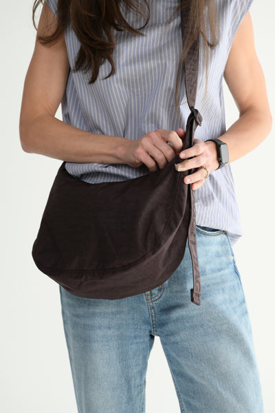 Medium Nylon Crescent Bag - Chocolate Plum