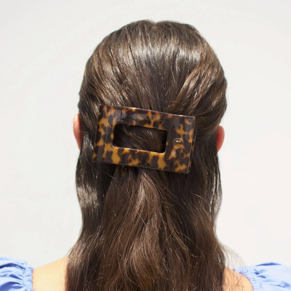 Medium Flat Rectangle Hair Clip in Tortoise