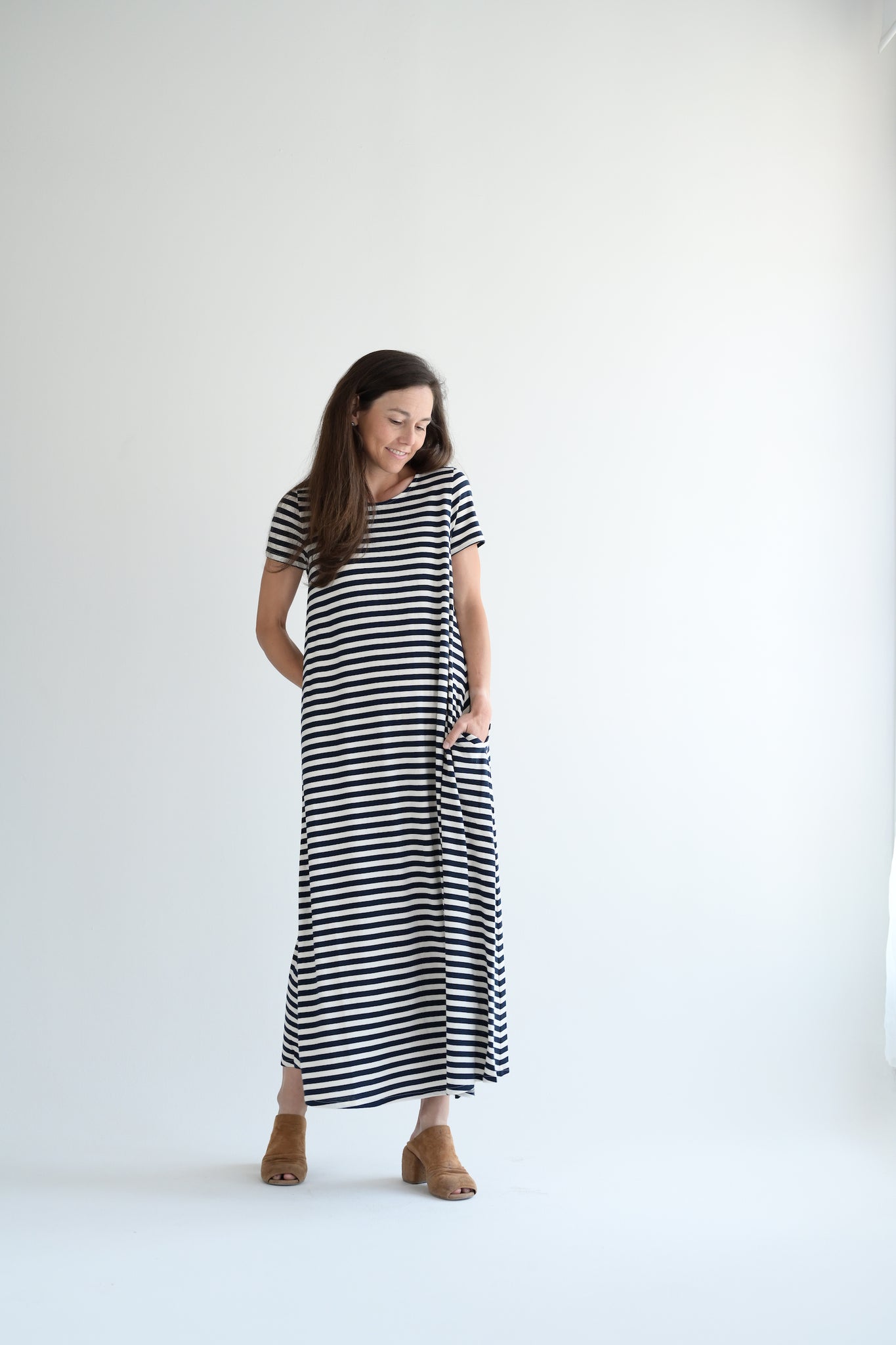 Jersey Dress in Navy Stripes Jersey Dress in Navy Stripes
