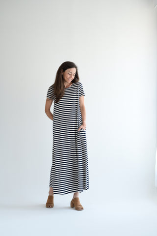 Striped Jersey Dress in Navy