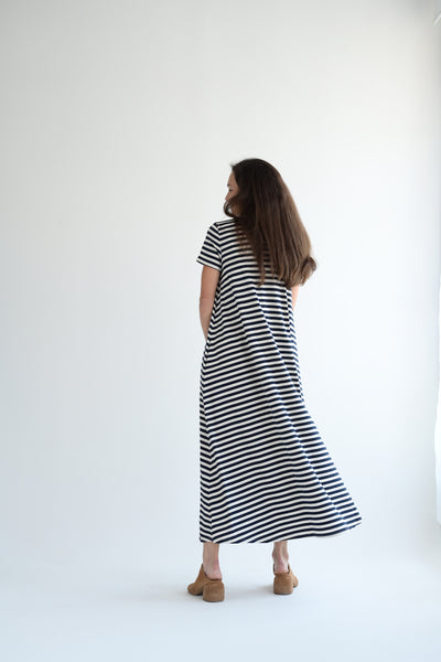 Jersey Dress in Navy Stripes