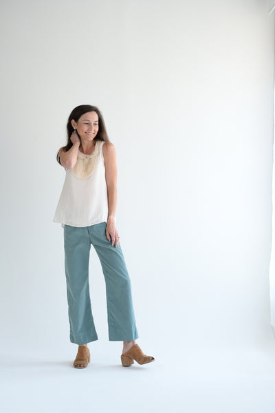 Ruffle Yoke Sleeveless Blouse with Cami