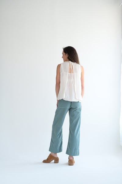 Ruffle Yoke Sleeveless Blouse with Cami