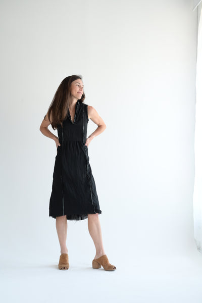 Black Sleeveless Linen and Silk Dress
