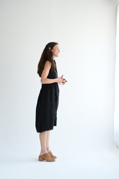 Black Sleeveless Linen and Silk Dress