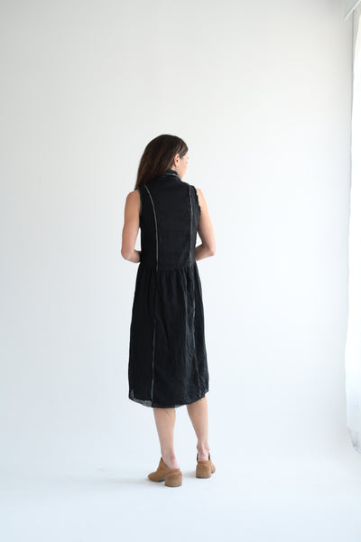 Black Sleeveless Linen and Silk Dress