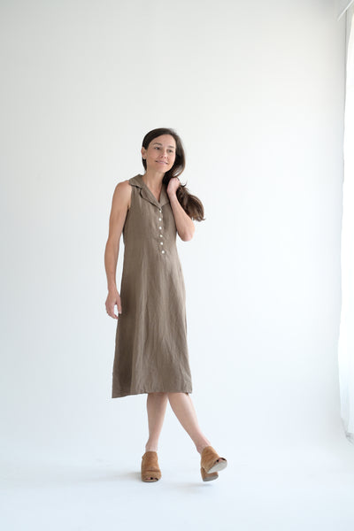 Linen Farm Dress in Brown