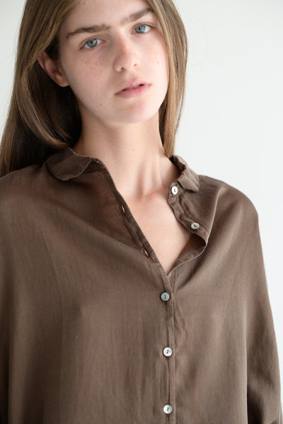 Silk Shirt Collar Shirt in Coffee