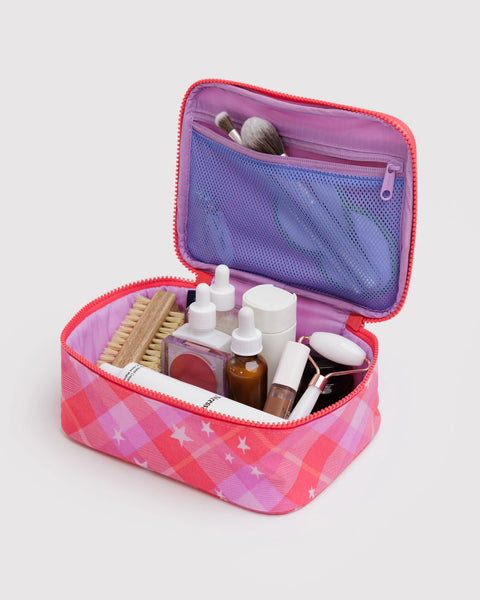 Small Cosmetic Case Pink Star Plaid