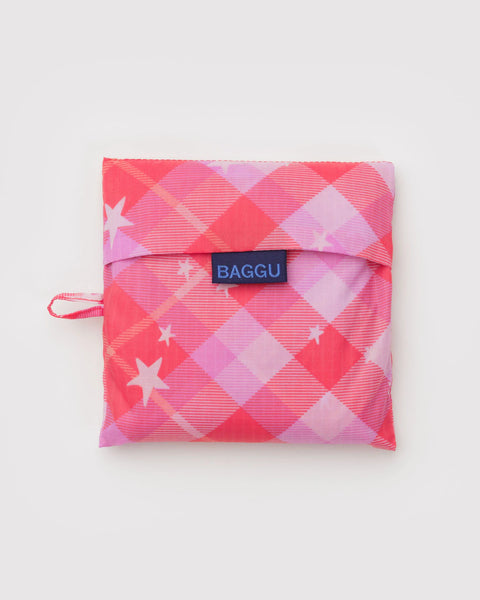 Big Reusable Bag - Pink Star Plaid