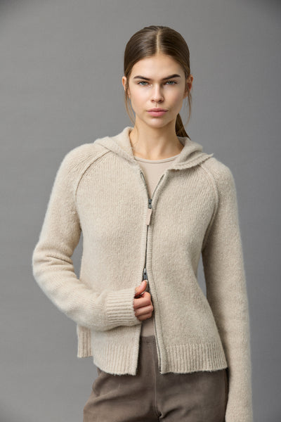 Zip up Hoodie Sweater in Jute