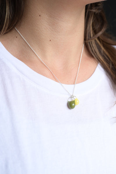 Double Droplet Necklace - Yellow/Olive