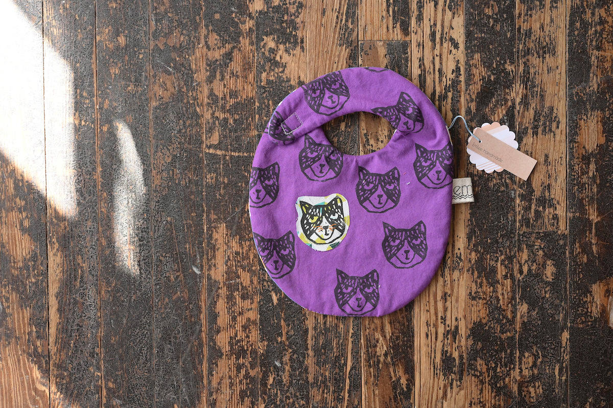 Baby Bib -  Cats purple (reversible)